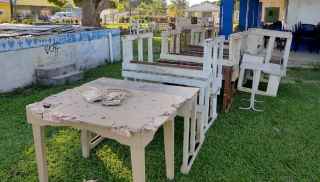 Old desks at Queen Salote school